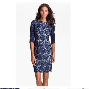 Eliza J 3/4 sleeve navy cocktail dress